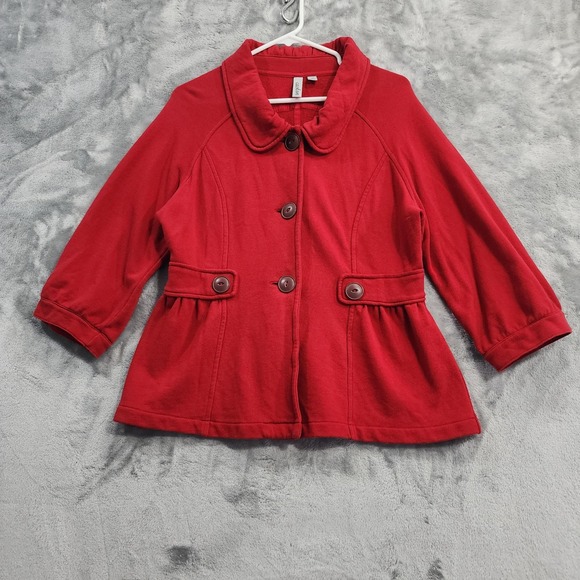 Caslon Jackets & Blazers - Caslon Jacket Womens M Red Cotton Knit 3/4 Sleeve Peplum‎ Peacoat Preppy Casual